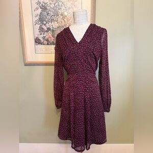 Tommy Hilfiger Flocked Floral V-Neck Pleated A-Line Dress - Size 6